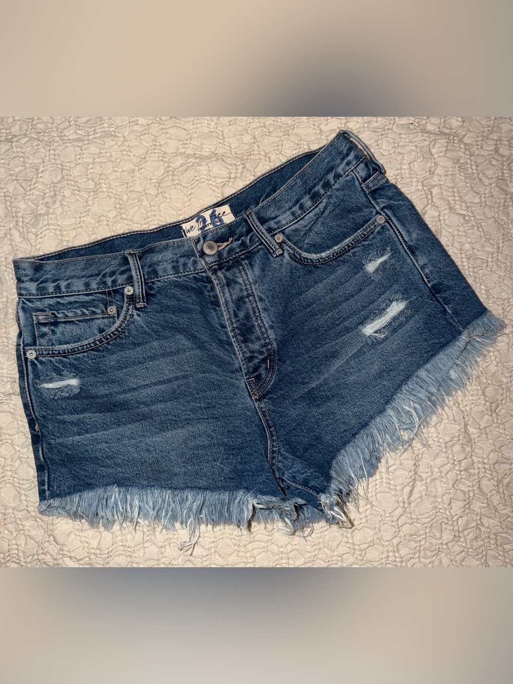 We The Free Blue Distressed Denim Jean Shorts